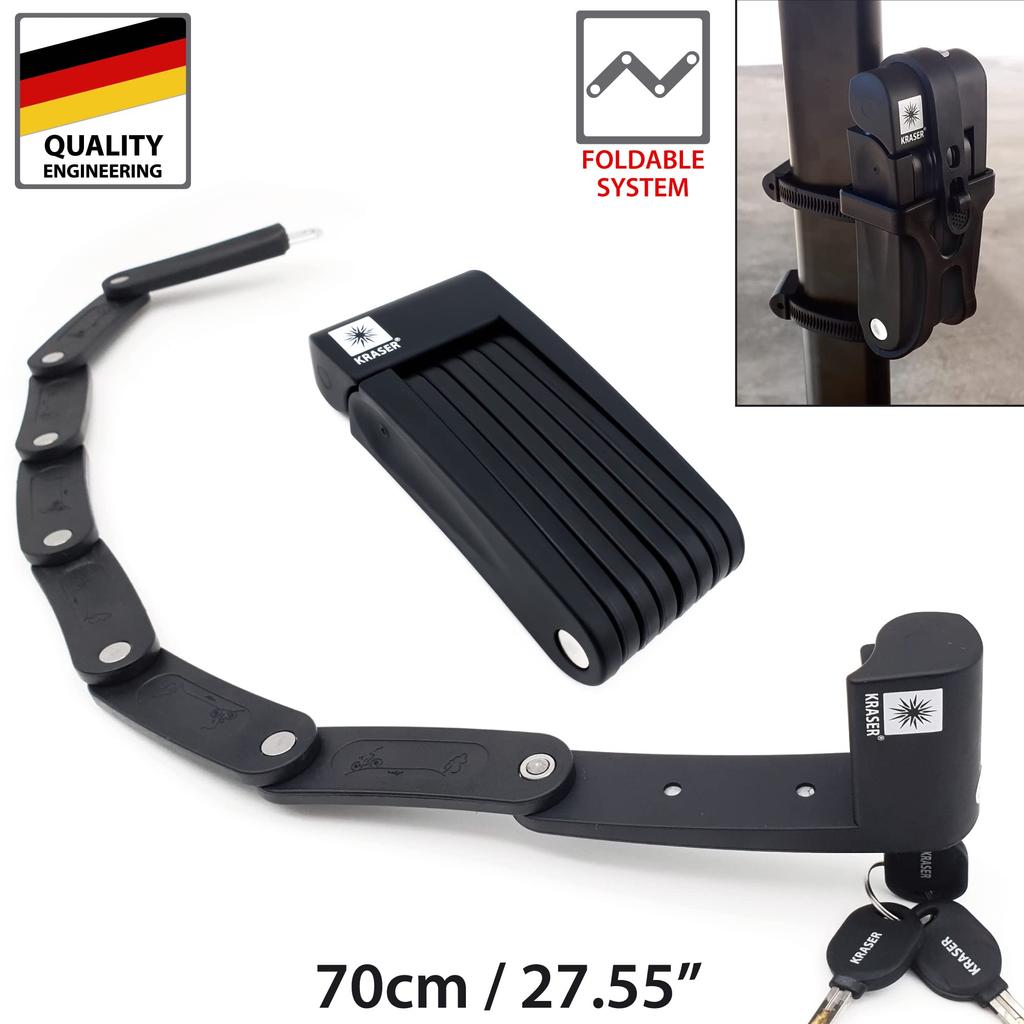 KRASER KR7022B Bicycle Chain Foldable Bike Portable Motorcycle Lock Electric Scooter Piton with Bracket Bicycle Lock Helmet Saddle Safety Helmet Lock
