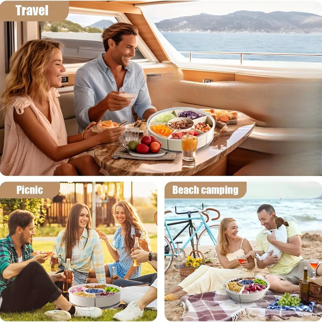 5-секционная тарелка для хранения продуктов, тарелка для закусок из сухофруктов, вращающийся контейнер для хранения, поднос для закусок и овощей с крышкой и ручкой