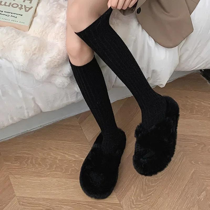Чулки женские осенне-зимние толстые теплые гольфы женские чулки шерстяные кашемировые термо женские однотонные длинные носки чулки