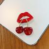 Japanese Personality Fun Cherry Red Lip Brooch Niche Funny Girl Pin Anti-Light Buckle Accessories