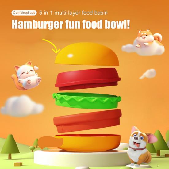 Миска для домашних животных в форме гамбургера, набор из 5 мисок для кормления домашних животных, набор столовых приборов ручной работы для кошек и собак