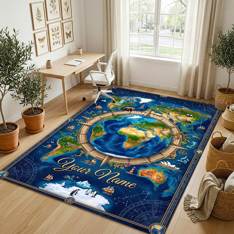 Glass Theme Soft Crystal Velvet Rug Custom Name & Text Print Non Slip Floor Rug for Bedroom Living Room
