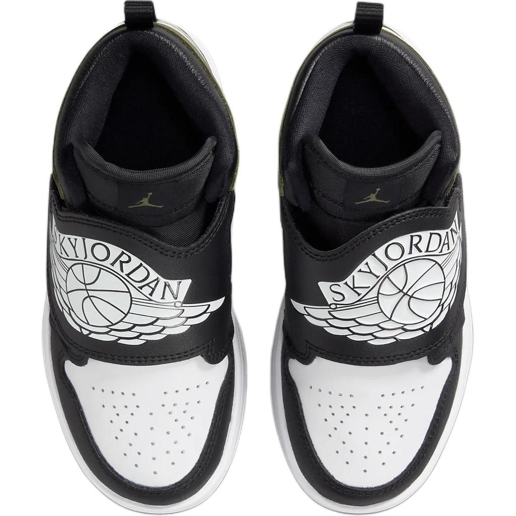 Кроссовки Air Jordan Sky Jordan 1 PS Black Toe Medium Olive Kids белые BQ7197-092