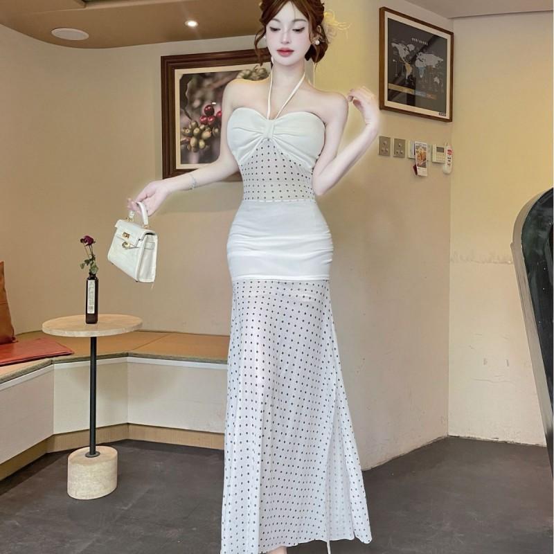 Elegant Sheer Mesh Panelled Spaghetti Strap Maxi Dress High Waist Slim Fit Party Night Out