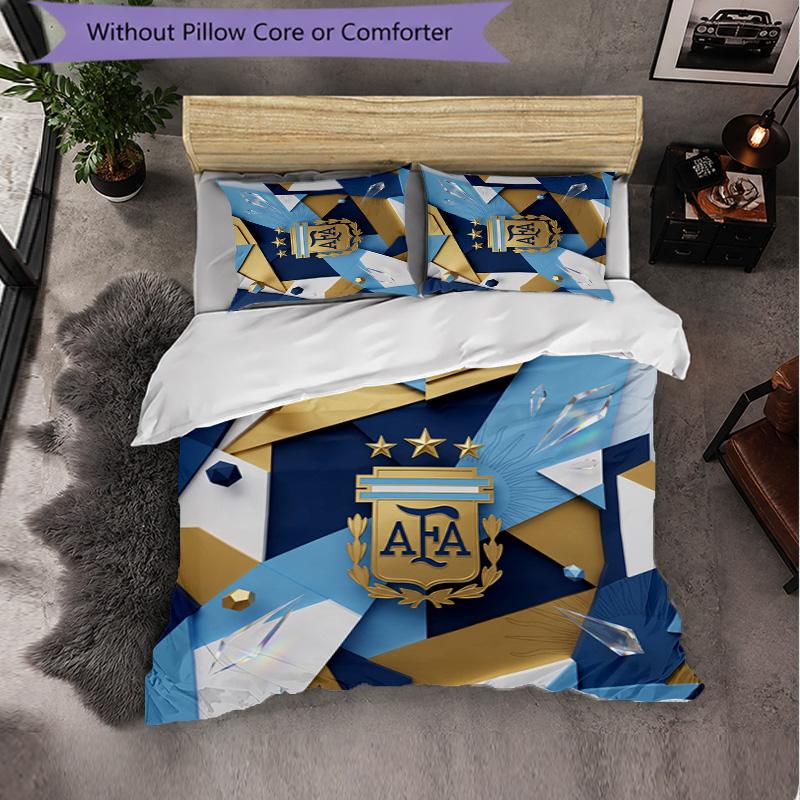 Argentina Football Pattern 3 Pieces Bedding Set Soft Microfiber Duvet Cover with Pillow Cases for Bedroom
