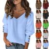 Women's Solid Color Wild Knitted Sexy V-neck Loose Long-sleeved Sweater Top