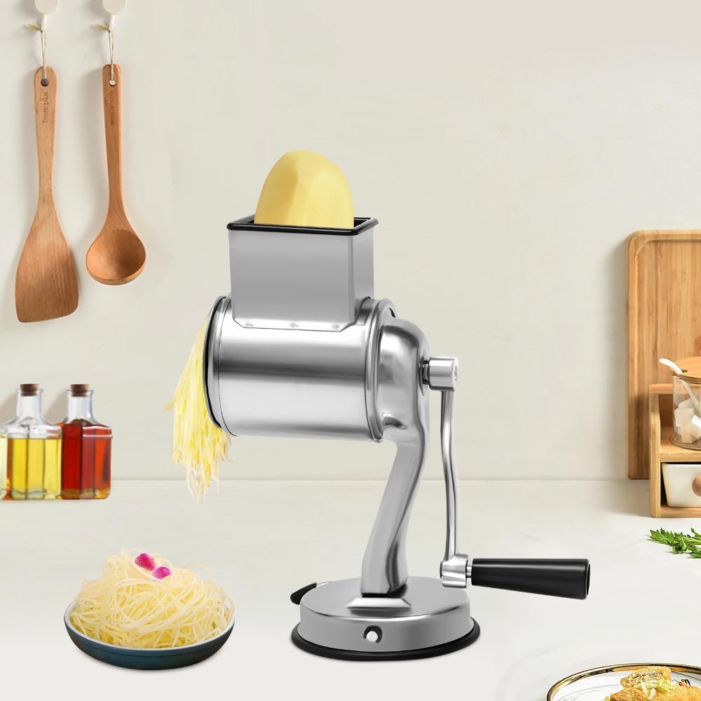 Stainless Steel Cheese Grater with 5 Blades Cheese Shredder Rotary Hand Crank Nut Grinder  Cooking