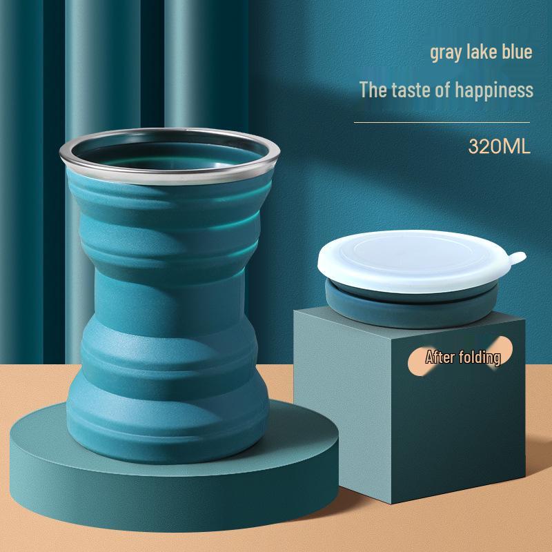 Портативная силиконовая складная дорожная кружка с крышкой - Мини-телескопическая чашка для полоскания для использования на открытом воздухе