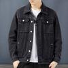 Мужская джинсовая куртка с лацканами, длинными рукавами, карманами-клапанами, однотонное пальто с застежкой на пуговицы, повседневная джинсовая верхняя одежда, повседневная одежда