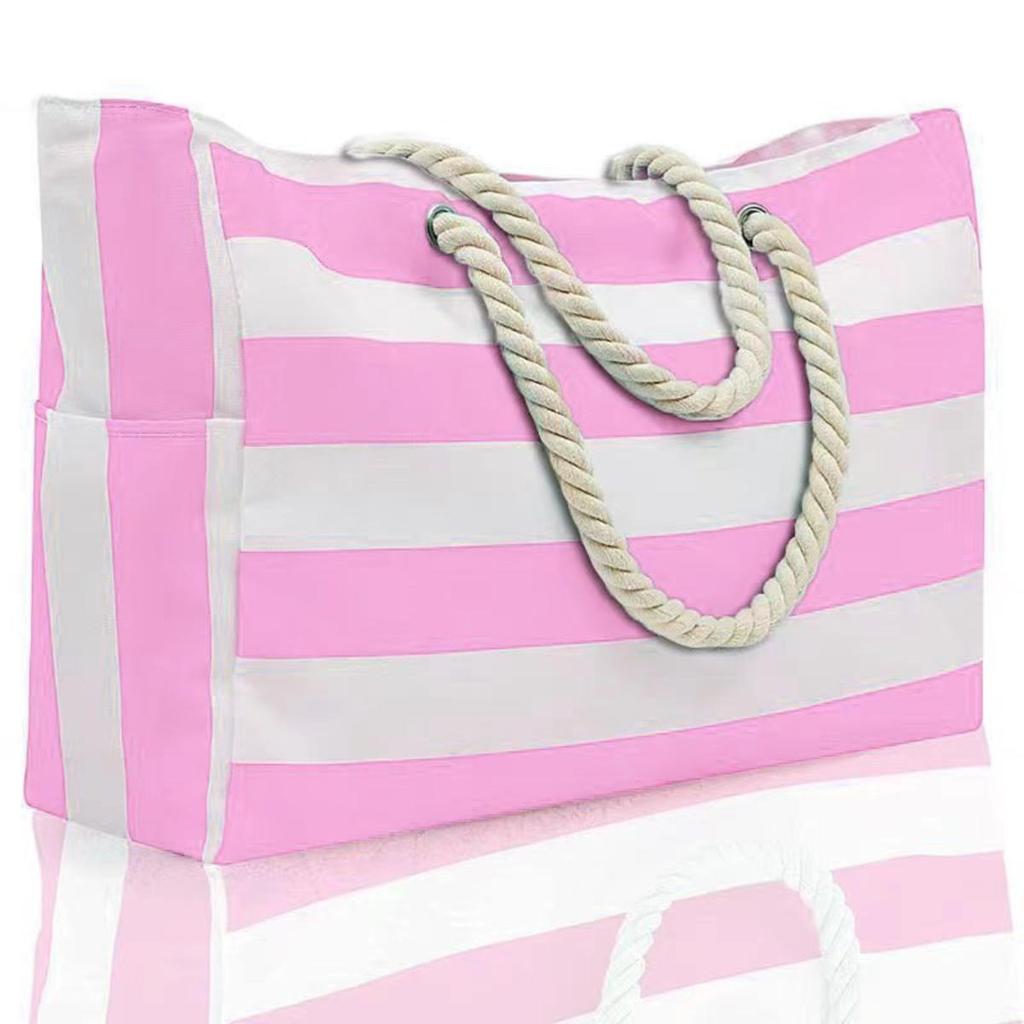Women's Handbag Large Capacity Stripes Tote Pouch for Women Foldable Beach Bag Waterproof and Sand Resistant Travel Bag