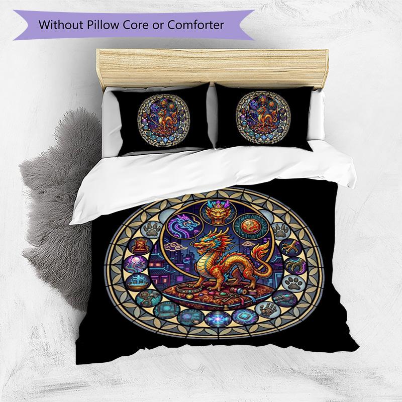 Dragons Fusion Fantasy Pattern Bedding,Quilt Set Quilt Cover Pillowcase Home Birthday Gift (1 * Duvet Cover + 2 * Pillowcase, Without Core)