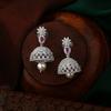 Women's Designer Jaliwala Jhumka Earrings with Rhodium Plated and CZ, Pearl and Ruby Crystals