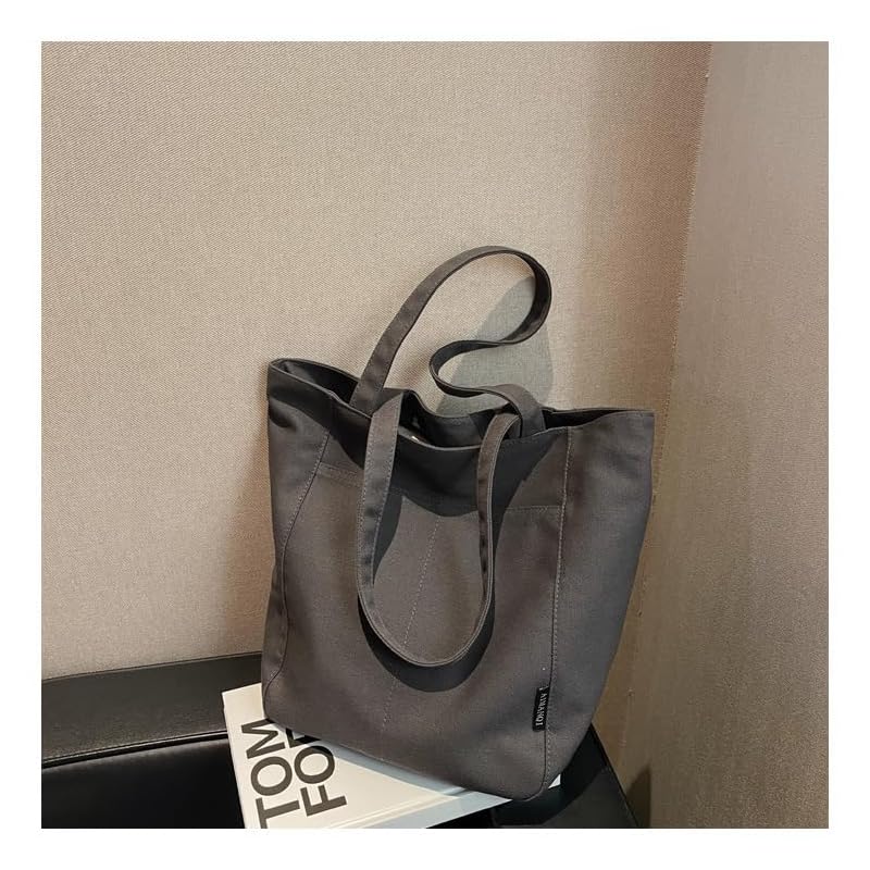 [Xpass] Tote Bag Canvas A4 Canvas Tote Canvas Ladies Men's Plain Color With Zipper Has an Inside Pocket Bg102gry