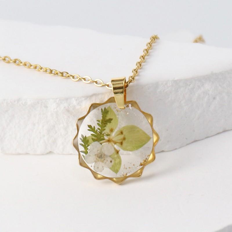 Уникальные ожерелья с прессованными цветами в виде солнца, элегантные цепочки из эпоксидной смолы с сушеными цветами, ожерелье из натуральной цветочной серии 2025