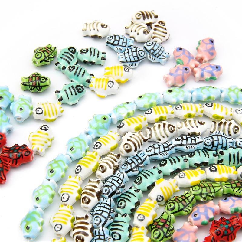 2pcs Hand-Paint Ceramic Porcelain Fish Beads Charm Loose Spacer Beads for Necklace Earring Bracelet DIY Jewelry Craft Making