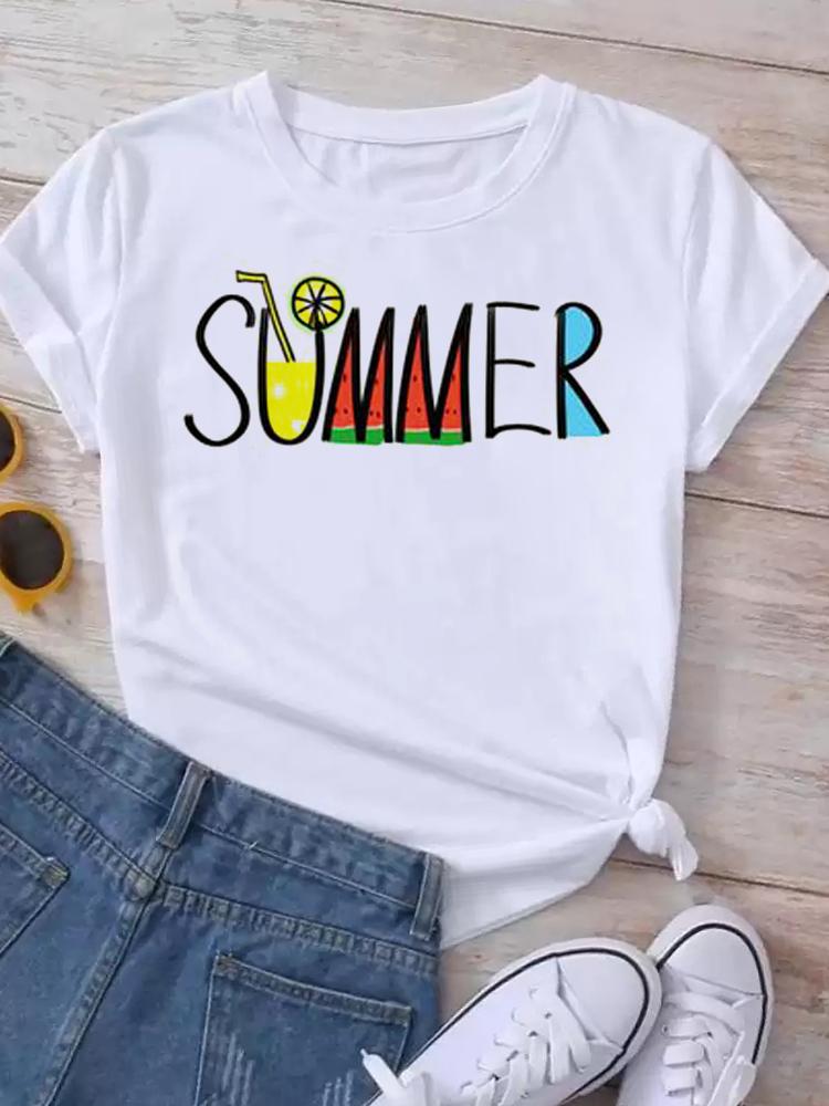 Maycaur Новая женская белая футболка Мода Лето Принт букв Короткий рукав Футболка Харадзюку Уличная одежда Топы Женская футболка Футболки