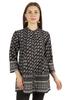 Printed Mandarin Collar Pleated Tunic Shirt Casual Long Top For