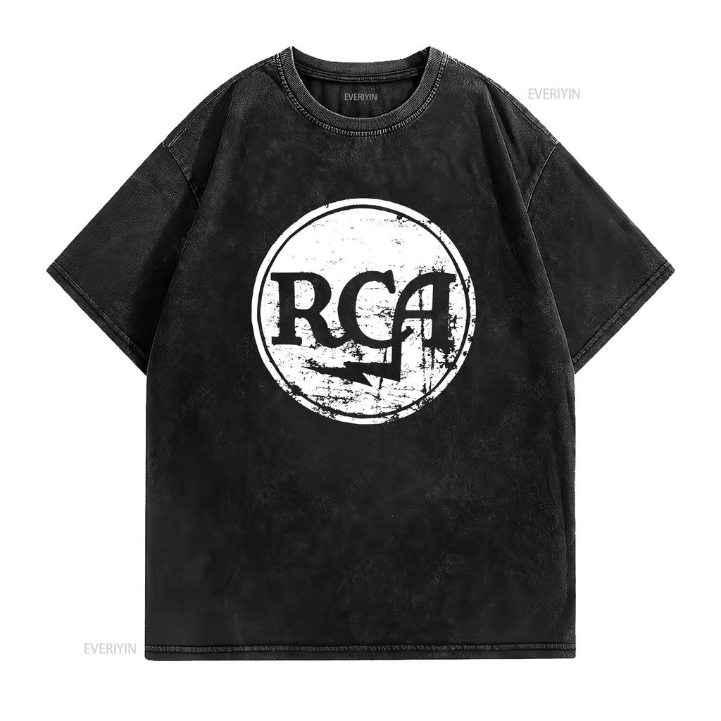 RCA Logo Unisexs T Shirt vintage Washed streetwear fashion homme designer clothes Versatile graphic Unisex Breathable Casual