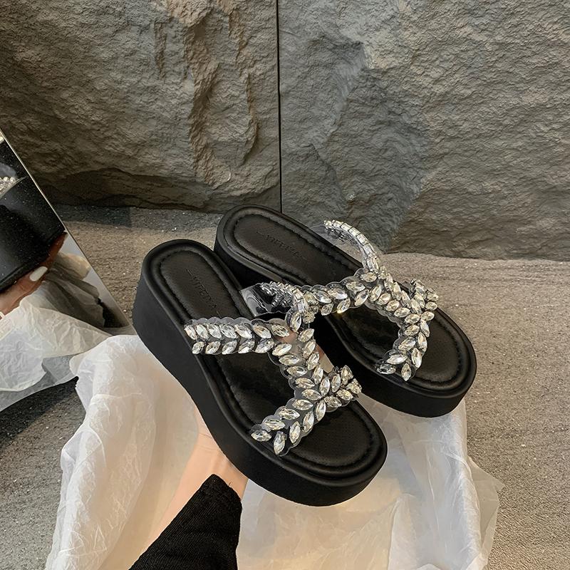 Fashion High-Heeled Shoes Lady Ladies' Slippers Platform Rubber Flip Flops Slipers Women Glitter Slides Summer Hawaiian 2025 Jelly