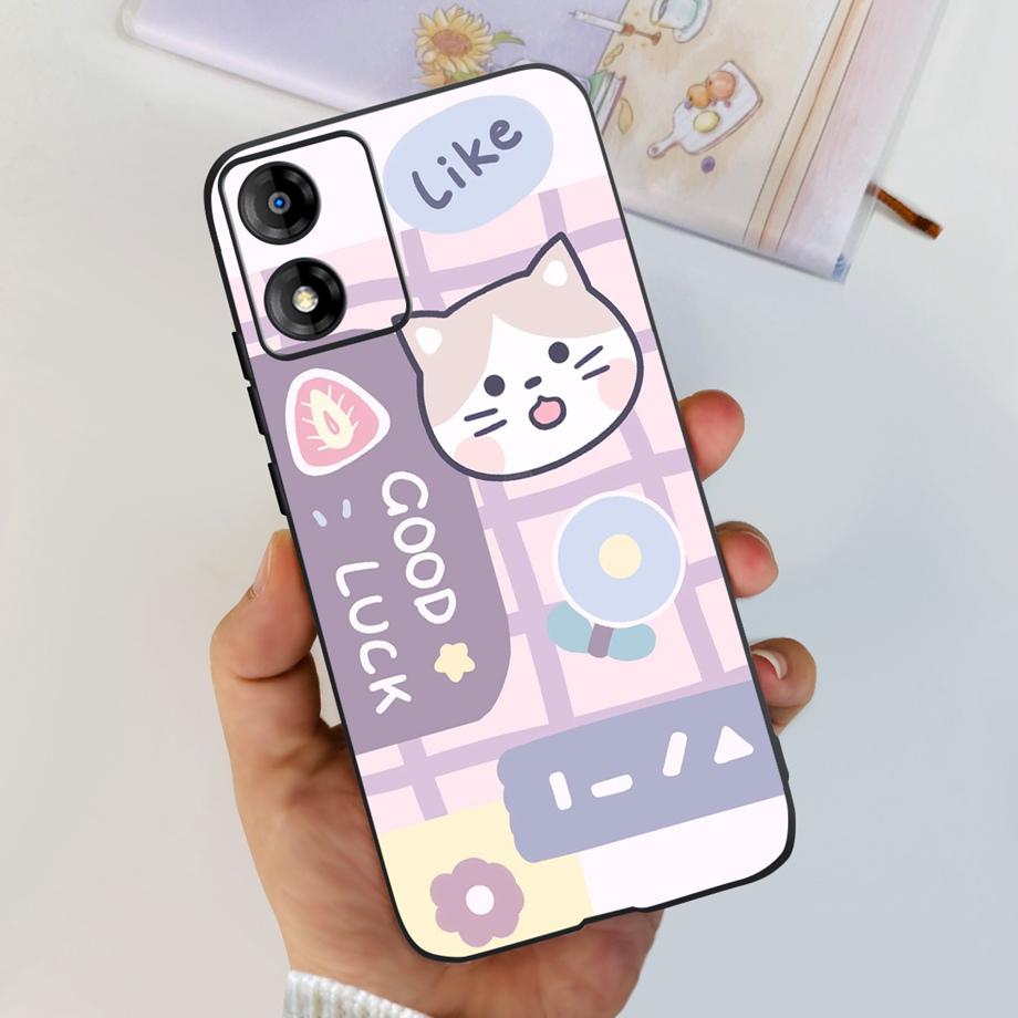 For Motorola Moto E13 Moto G13 Case Matte Black Liquid Silicone Soft Cover Lovely Cat Cartoon Jelly Capas For MotoE13 E 13 G 13