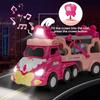 Toddler Car Toys for Girl Pink Princess Transport Carrier Trucks with Lights & Music Friction Power Birthday Christmas Gift