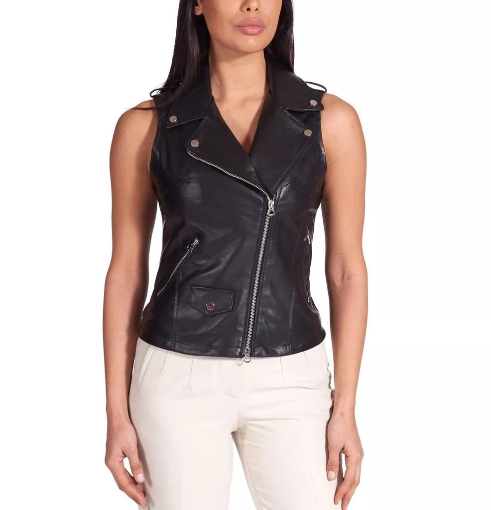 AL KHALID Button Real Leather Waistcoat Black Lambskin Western Vest Coat Women Classic