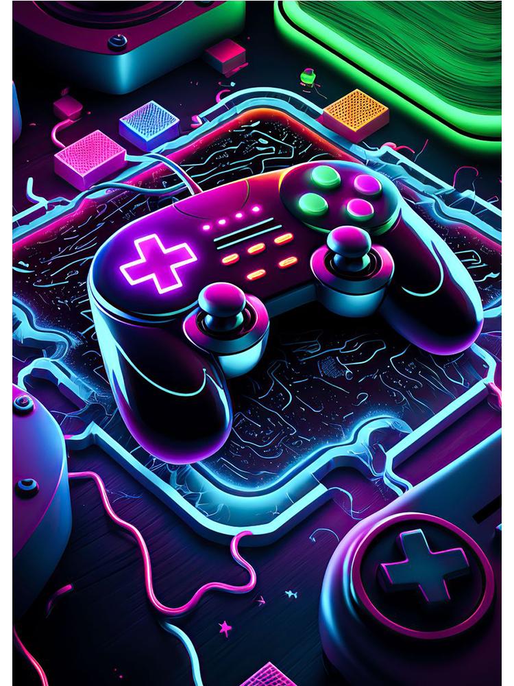 Неоновый красочный геймерский контроллер, крутой игровой настенный художественный холст, живопись, поп-арт, постеры и принты, декор для комнаты, подарок, Cuadros, без светодиода
