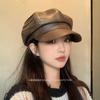 Показать небольшой темпераментный PU кожаный головной убор кепка детская ретро универсальный коричневый берет восьмиугольная шляпа женская осень и зима