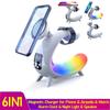 15W Magnetic Wireless Charger 6 In 1 Alarm Clock RGB Night Light Speaker Charging Station for iPhone 15 14 13 12 11 Airpods Apple iWatch