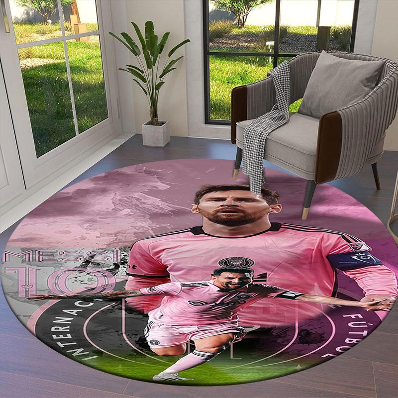 Lionel Messi Round Area Rug,Carpet Rug for Living Room Bedroom Sofa Playroom Decor,Non-slip Floor Mat