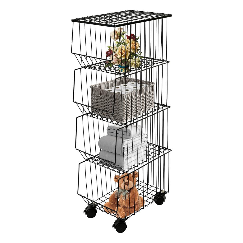 4-Layer Kitchen Storage Room Trolley Storage Basket Kitchen Trolley Basket Floor Rack Fruit Vegetable Storage Movable Rack