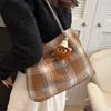 Woolen Plaid Bag for Women In Autumn and Winter New Retro Student Tote Bag Casual Large Capacity Single-shoulder Underarm Bag