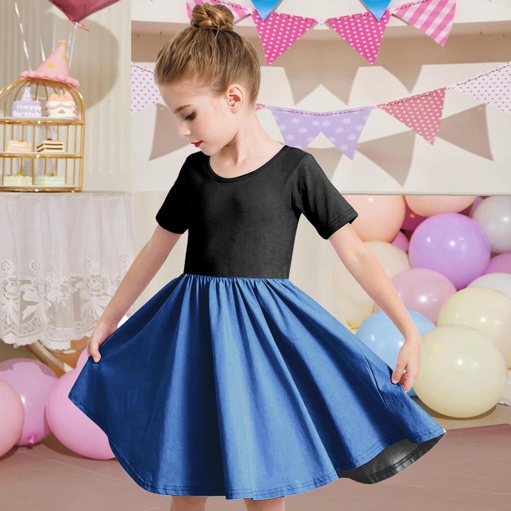 Летнее платье для девочек, платье для малышей, однотонное повседневное платье-футболка с коротким рукавом А-силуэта