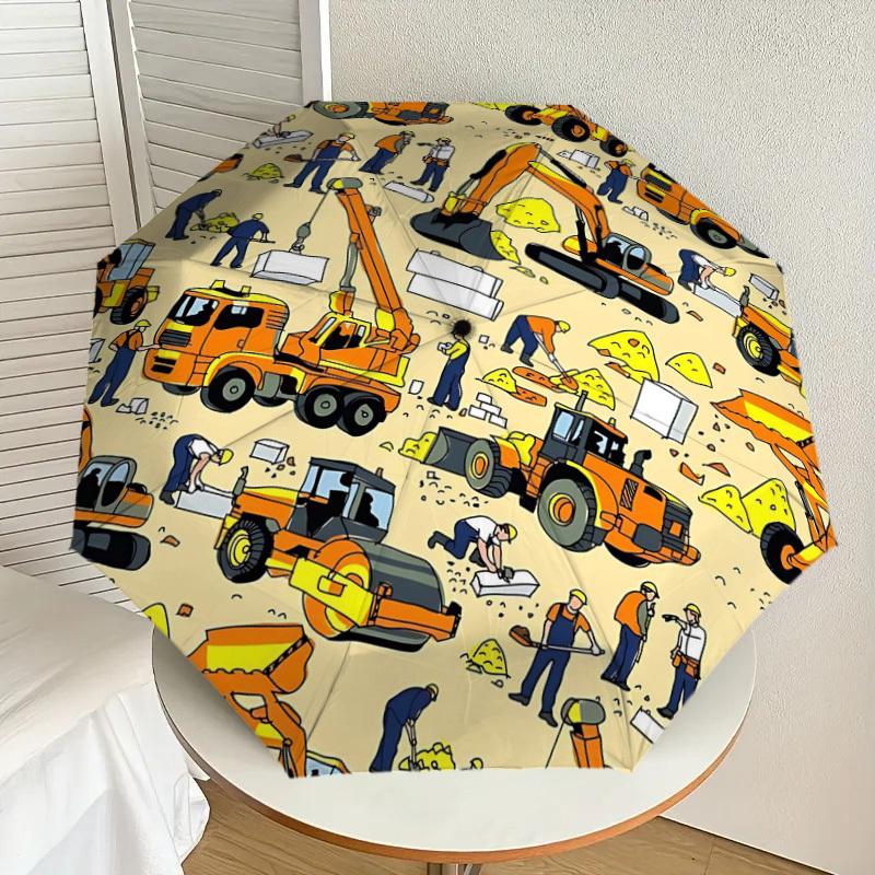 1PC construction workers construction vehicles Umbrella-8-Rib Reinforced Portable Folding Travel Suitable for All Seasons