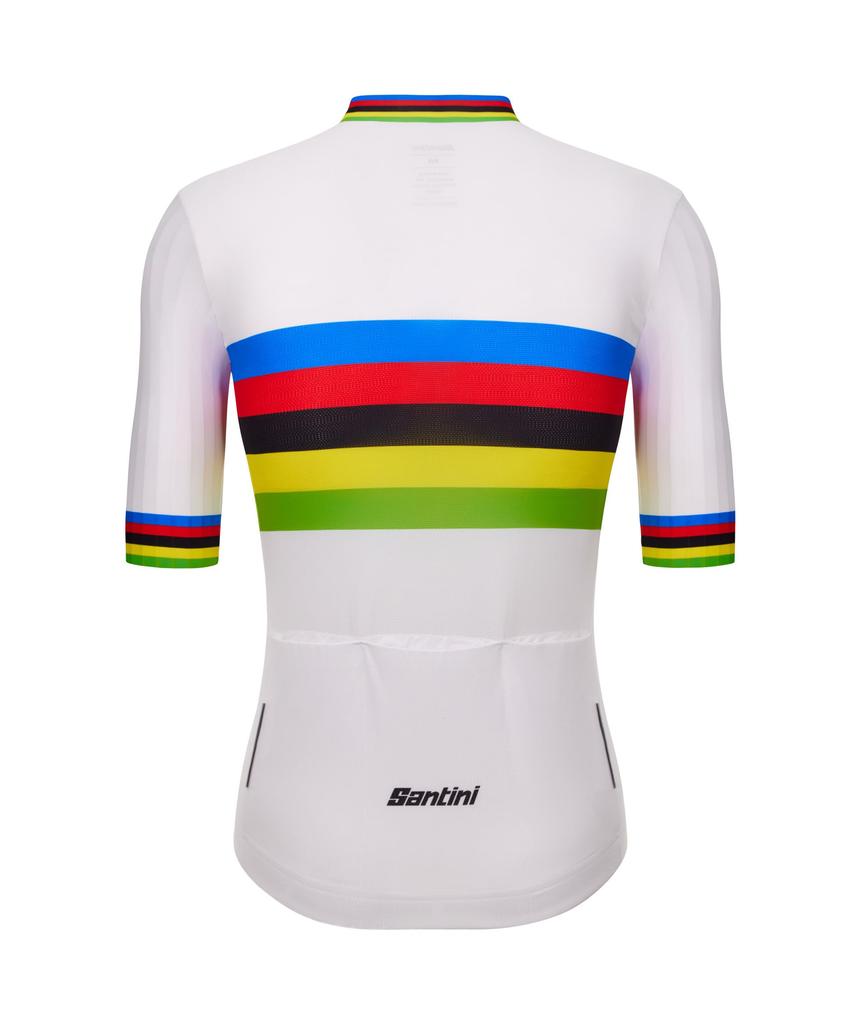 Santini Men's UCI World Champion Cycling Jersey, White with Arc-en-Ciel Stripes