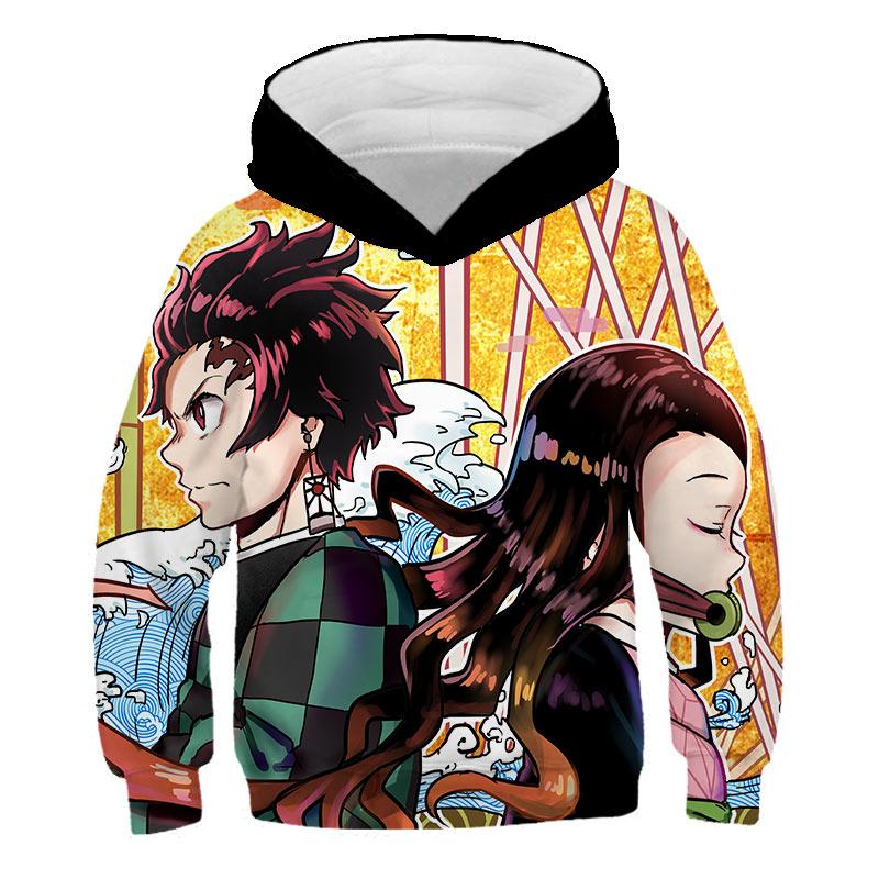 Толстовка с капюшоном «Убийца демонов» для мальчиков, детская одежда с капюшоном, детские топы с длинными рукавами, новая модная одежда из аниме-серии с героями мультфильмов