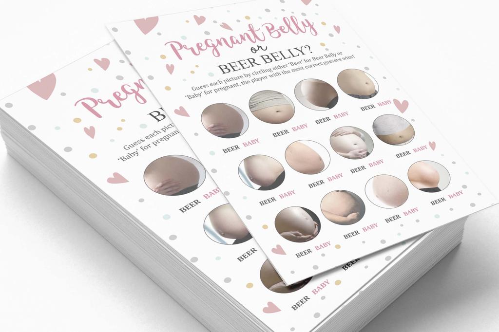 Inkdotpot Игра Baby Belly или Beer Belly Игра Baby Shower Карточки Игровые принадлежности для вечеринок Карточки с активностью Baby Shower Гендерно-нейтральные игры Мальчик или девочка