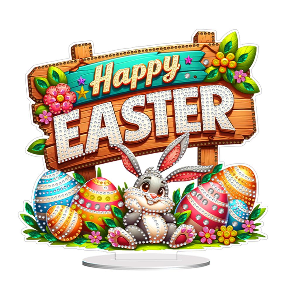 Acrylic Special Shape Happy Easter Diamond Painting Tabletop Ornaments Kit Diamond Painting Desktop Decors for Home Office Decor