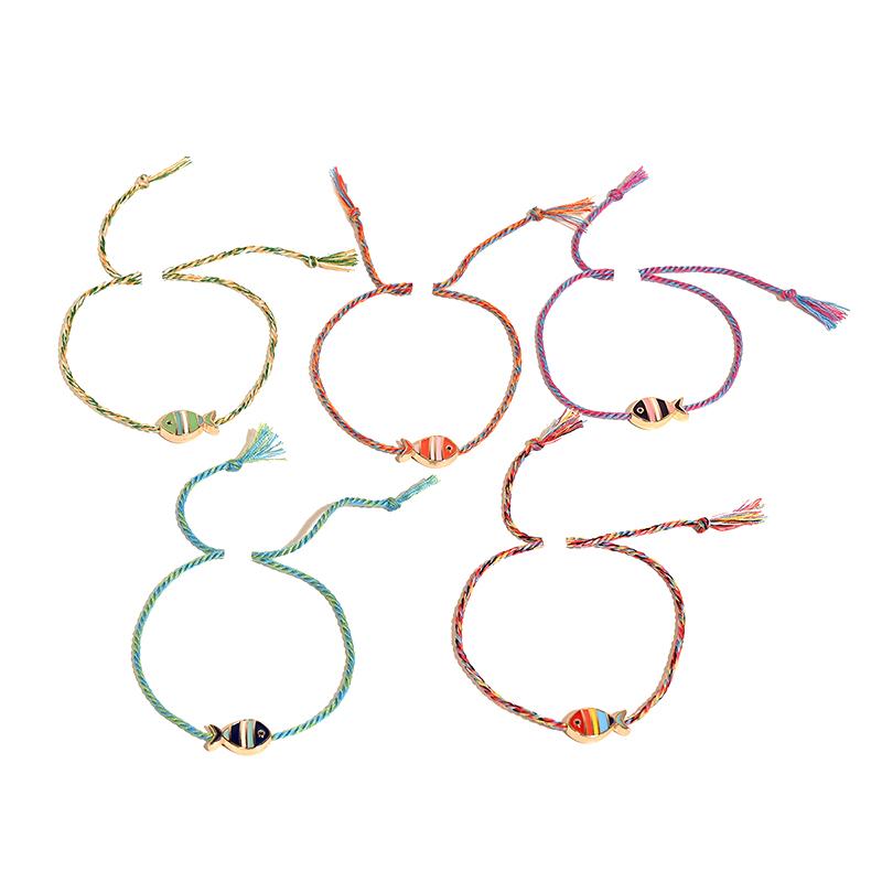 Lucky Colorful Fish Pendant Thread Rope Braided Charm Bracelet For Women Men Adjustable Jewelry Gift