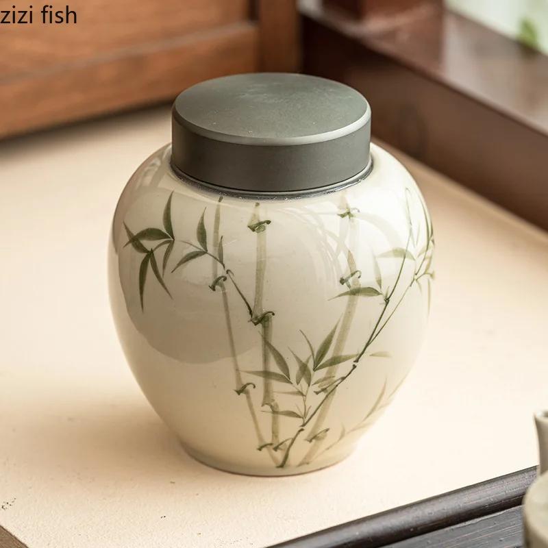 Нарисованная вручную керамическая банка для чая с крышкой из сплава, влагонепроницаемая герметичная банка, коробка для черного чая, банка для конфет, банка для хранения чая в домашних условиях
