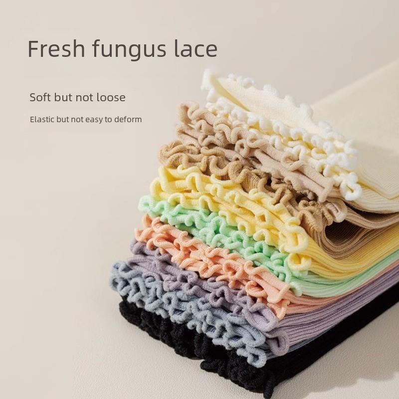 Женские дышащие кружевные носки с тонкими загнутыми краями и летним стилем «деревянные ушки», коллекция ворсовых носков 2024 года.