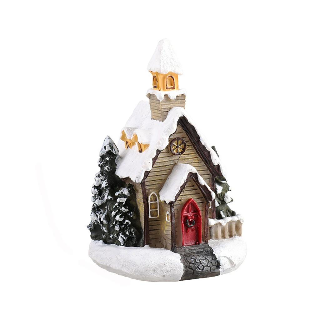 Resin Lit Mini House Decor With LED Light Christmas Village Scene Ornament For Tabletop Window Display And Tree Decoration