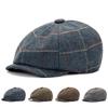 Осенне-зимняя классическая теплая восьмиугольная кепка в клетку для мужчин, британский винтаж, шерстяной твидовый берет, кепка газетчика