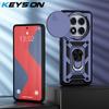 KEYSION Shockproof Case for Redmi Note 14 Pro + 5G 14 5G Slide Camera Protection Ring Stand Phone Back Cover for Xiaomi POCO X7