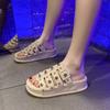 Beach Casual Height-increasing Muffin Thick-bottomed Cool Slippers 2025 Summer New Rivets Fashionable Versatile One-word Slippers Women
