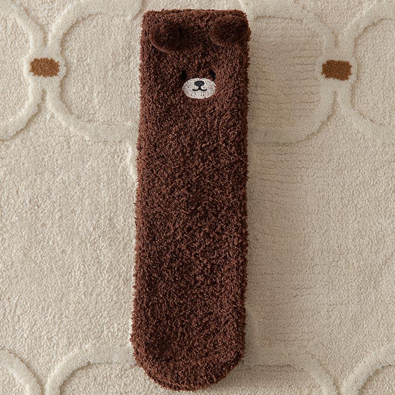 Женские зимние теплые пушистые носки, домашние носки для сна, модные толстые флисовые нечеткие носки с животными в стиле каваи