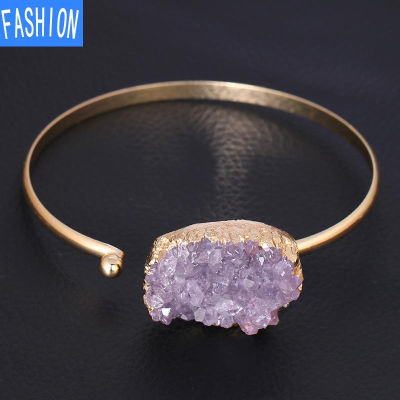 Необычный браслет из меди с натуральным аметистом, полуоткрытый регулируемый браслет любого размера запястья