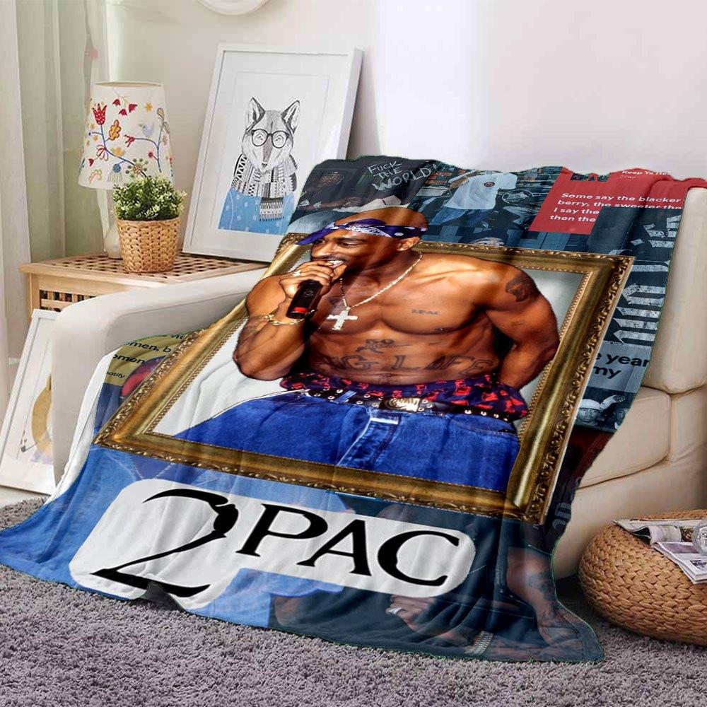 1 шт. Плед в стиле Hip Hop 2Pac, Мягкий, Легкий, Для всех сезонов, Многоцелевой плед для дивана, кровати, офиса и пикников, Французский стиль с культовыми обложками альбомов и цитатами