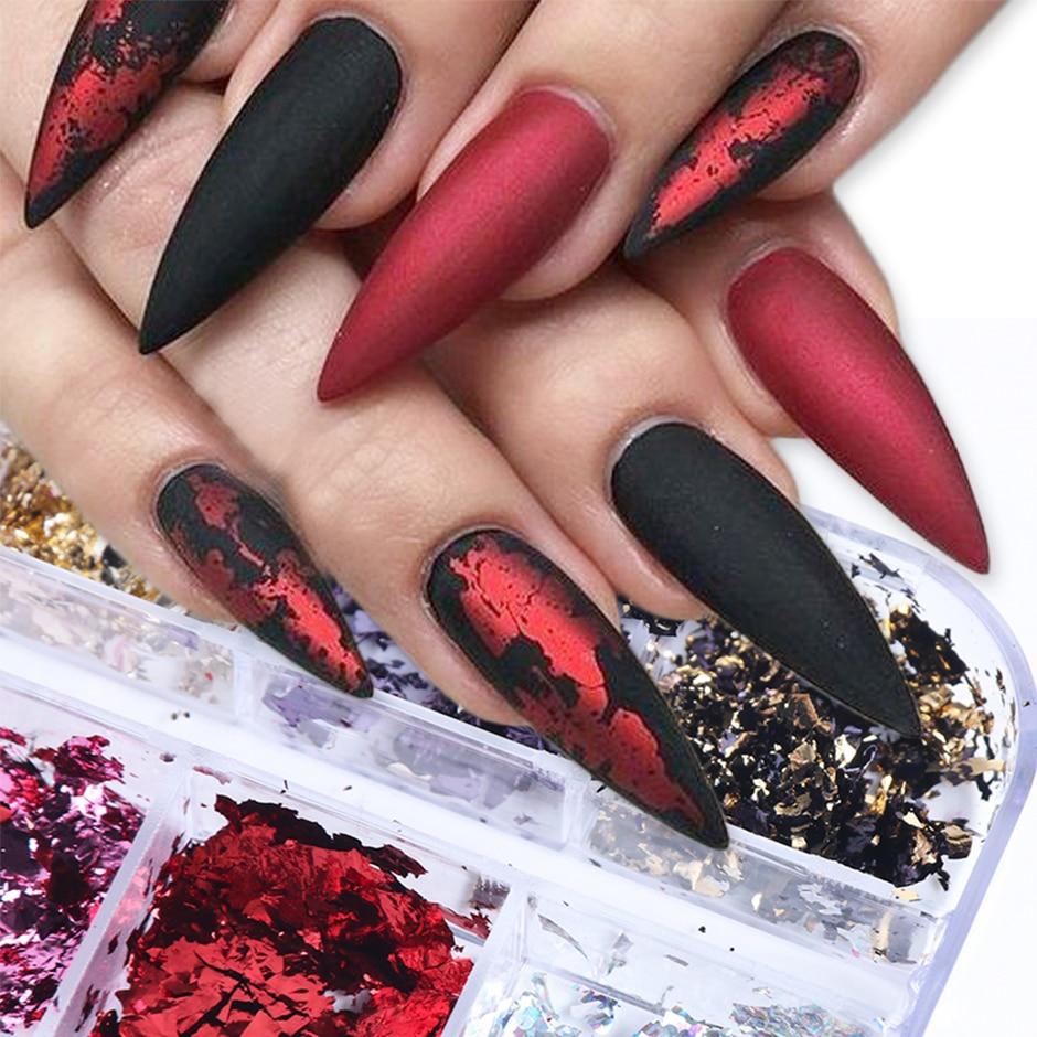 1 коробка, нерегулярные блестящие фольги для ногтей, блестки для ногтей, блестящие хлопья, декор для ногтей, аксессуары для маникюра «сделай сам»