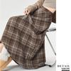 Women Plaid Skirt High Waist Vintage Wool A Line Loose Mid Length for Fall Winter